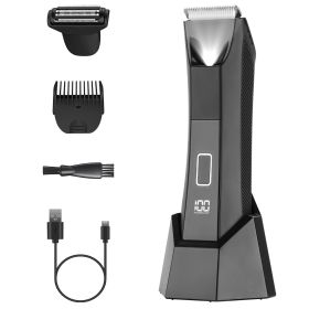 2 In 1 Electric Body Trimmer for Men Cordless Beard Groin Ball Pubic Hair Shaver IPX7 Waterproof Razor with LED Light LCD Display Guard Comb Shaving H