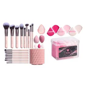 BS-MALL Makeup Brushes Premium Synthetic Foundation Powder Concealers Eye Shadows 18 Pcs Brush Set with many sponge & Holder Sponge Case