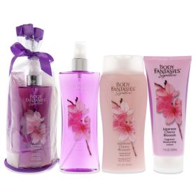 Signature Japanese Cherry Blossom Set by Body Fantasies for Women - 3 Pc 8oz Fragrance Body Spray, 12oz Moisturizing Body Wash