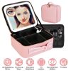 Travel Makeup Bag with LED Mirror Makeup Case Organizer with 3 Light Colors Adjustable Dividers Brush Holder Magnifying Mirror Dimmable USB Rechargeab