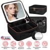 Travel Makeup Bag with LED Mirror Makeup Case Organizer with 3 Light Colors Adjustable Dividers Brush Holder Magnifying Mirror Dimmable USB Rechargeab