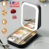 Portable Travel Makeup Bag With LED Mirror Rechargeable Beauty Mirror With 3 Color Light Dimmable Brightness Waterproof Cosmetic Bag With 4 Compartmen