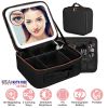 Travel Makeup Bag with LED Mirror Makeup Case Organizer with 3 Light Colors Adjustable Dividers Brush Holder Magnifying Mirror Dimmable USB Rechargeab