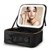 Travel Makeup Bag with LED Mirror Makeup Case Organizer with 3 Light Colors Adjustable Dividers Brush Holder Magnifying Mirror Dimmable USB Rechargeab