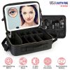 Travel Makeup Bag with LED Mirror Makeup Case Organizer with 3 Light Colors Adjustable Dividers Brush Holder Magnifying Mirror Shoulder Strap Luggage