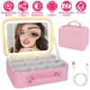 Travel Makeup Bag With 3 Light Colors Dimmable Brightness LED Mirror Detachable 10X Magnifying Mirror Adjustable Dividers Portable Waterproof Cosmetic