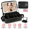 Travel Makeup Bag with LED Mirror Makeup Case Organizer with 3 Light Colors Adjustable Dividers Brush Holder Magnifying Mirror Shoulder Strap Luggage