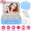 Travel Makeup Bag With 3 Light Colors Dimmable Brightness LED Mirror Detachable 10X Magnifying Mirror Adjustable Dividers Portable Waterproof Cosmetic