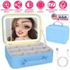 Travel Makeup Bag With 3 Light Colors Dimmable Brightness LED Mirror Detachable 10X Magnifying Mirror Adjustable Dividers Portable Waterproof Cosmetic