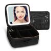 Travel Makeup Bag with LED Mirror Makeup Case Organizer with 3 Light Colors Adjustable Dividers Brush Holder Magnifying Mirror Dimmable USB Rechargeab