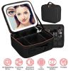 Travel Makeup Bag with LED Mirror Makeup Case Organizer with 3 Light Colors Adjustable Dividers Brush Holder Magnifying Mirror Dimmable USB Rechargeab