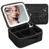 Travel Makeup Bag with LED Mirror Makeup Case Organizer with 3 Light Colors Adjustable Dividers Brush Holder Magnifying Mirror Dimmable USB Rechargeab