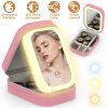 Portable Travel Makeup Bag With LED Mirror Rechargeable Beauty Mirror With 3 Color Light Dimmable Brightness Waterproof Cosmetic Bag With 4 Compartmen