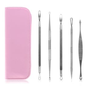 5 Pcs Blackhead Remover Kit Pimple Comedone Extractor Tool Set Stainless Steel Facial Acne Blemish Whitehead Popping Zit Removing for Nose Face Skin C (Option: Tool5PcsKitPink)