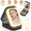 Portable Travel Makeup Bag With LED Mirror Rechargeable Beauty Mirror With 3 Color Light Dimmable Brightness Waterproof Cosmetic Bag With 4 Compartmen