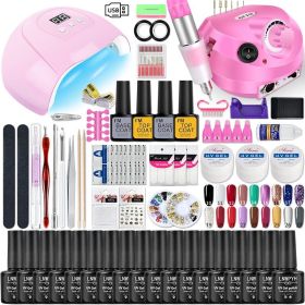 LNWPYH Nail Set UV LED Lamp Dryer With 18/12 pcs Nail Gel Polish Kit Soak Off Manicure Tools Set electric Nail drill Nail Tools (Color: S057-X4-(10-27))