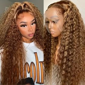 Highlight Wig Human Hair hd Lace Wig 13x6 curly wigs s For Women 13x4 Deep Water Wave Brazilian blonde Lace Front Wig (Hair Color: 13X4 Lace Wig, Stretched Length: 14inches)