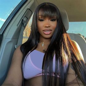 30 Inch 3X1 Middle Part Lace Human Hair Wig With Bangs For Women Straight Brazilian Wigs On Sale Cheap Fringe Short Bob Wigs (Hair Color, Lace Wig Type, Density: 3X1 Lace Wig, 3x1 Lace Wig, 180 Density, Stretched Length: 12inches Bob Wig)