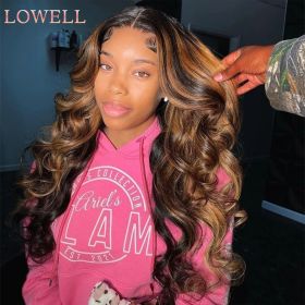 30 Inch Colored Highlight Human Hair Wigs Body Wave Lace Front Wig For Women Brazilian Pre Plucked 13x4 Transparent Hair Wigs (Hair Color, Density: 13X4 Lace Wig, 150%, Stretched Length: 8inches)