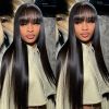 Straight Human Hair Wigs With Bangs Full Machine Made Wig Cheap Brazilian Hair Wigs Short Bob Wigs 3x1 HD Lace Wigs