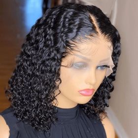 Brazilian Short Curly Bob Lace Front Human Hair Wigs PrePluck With Baby Hair Deep Wave Frontal Wig For Women Water Wave Lace Wig (Lace Wig Type, Density: 5*1, 180%, Stretched Length: 12INCHES)