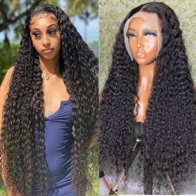 13x6 Deep Wave Frontal Wig Brazilian 5x5 Closure HD Wet and Wavy Lace Front Wig Water Wave Curly Human Hair Wigs For Women (Color: 5x5 Closure Wig, Stretched Length: 10inches)