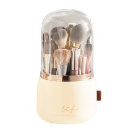 360° Rotating Makeup Brush Holder with Lid Makeup Organizer for Vanity Dustproof Makeup Brush Container with 7 Compartments (Option: BrushHolderYellow)