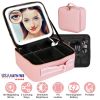 Travel Makeup Bag with LED Mirror Makeup Case Organizer with 3 Light Colors Adjustable Dividers Brush Holder Magnifying Mirror Dimmable USB Rechargeab