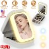 Portable Travel Makeup Bag With LED Mirror Rechargeable Beauty Mirror With 3 Color Light Dimmable Brightness Waterproof Cosmetic Bag With 4 Compartmen