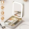 Portable Travel Makeup Bag With LED Mirror Rechargeable Beauty Mirror With 3 Color Light Dimmable Brightness Waterproof Cosmetic Bag With 4 Compartmen