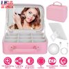 Travel Makeup Bag With 3 Light Colors Dimmable Brightness LED Mirror Detachable 10X Magnifying Mirror Adjustable Dividers Portable Waterproof Cosmetic