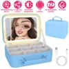 Travel Makeup Bag With 3 Light Colors Dimmable Brightness LED Mirror Detachable 10X Magnifying Mirror Adjustable Dividers Portable Waterproof Cosmetic