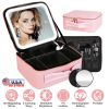 Travel Makeup Bag with LED Mirror Makeup Case Organizer with 3 Light Colors Adjustable Dividers Brush Holder Magnifying Mirror Dimmable USB Rechargeab