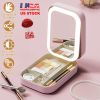 Portable Travel Makeup Bag With LED Mirror Rechargeable Beauty Mirror With 3 Color Light Dimmable Brightness Waterproof Cosmetic Bag With 4 Compartmen